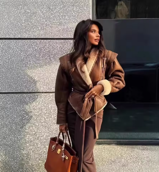 Chaquetas de cuero de felpa cálidas para mujer